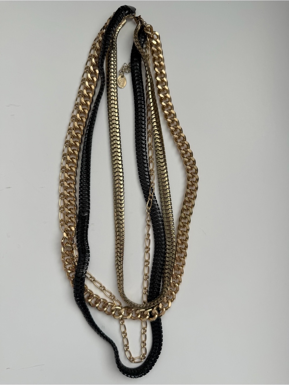 Black Gold Tone Multi Strand Chain Statement Necklace Layered Chunky Adjustable
